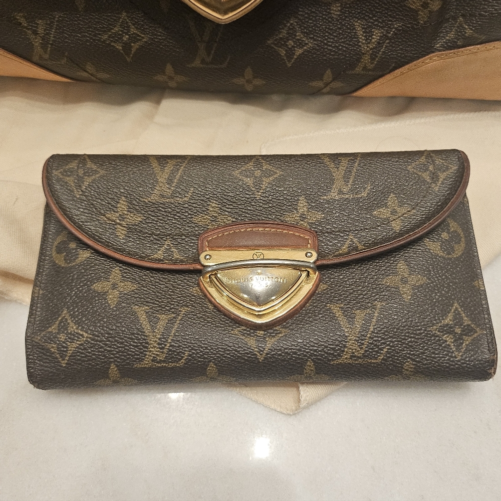 Louis Vuitton Gold Color and Brown LV Monogram Canvas Wallet "Eugenie"